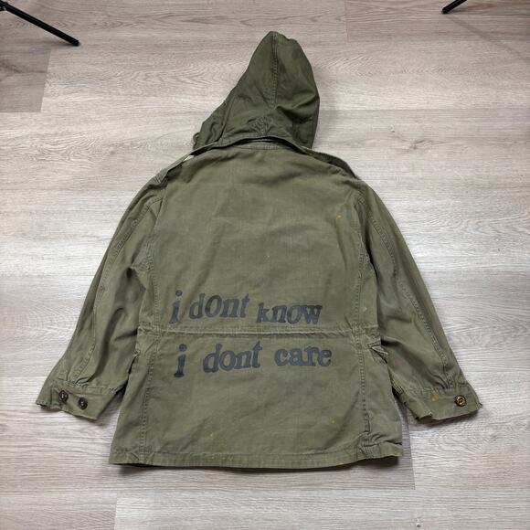 Rare VTG M43 Field Jacket Hooded WW2 Reworked Don't Know Don't Care Men's 34S - Picture 3 of 12